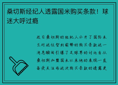 桑切斯经纪人透露国米购买条款！球迷大呼过瘾